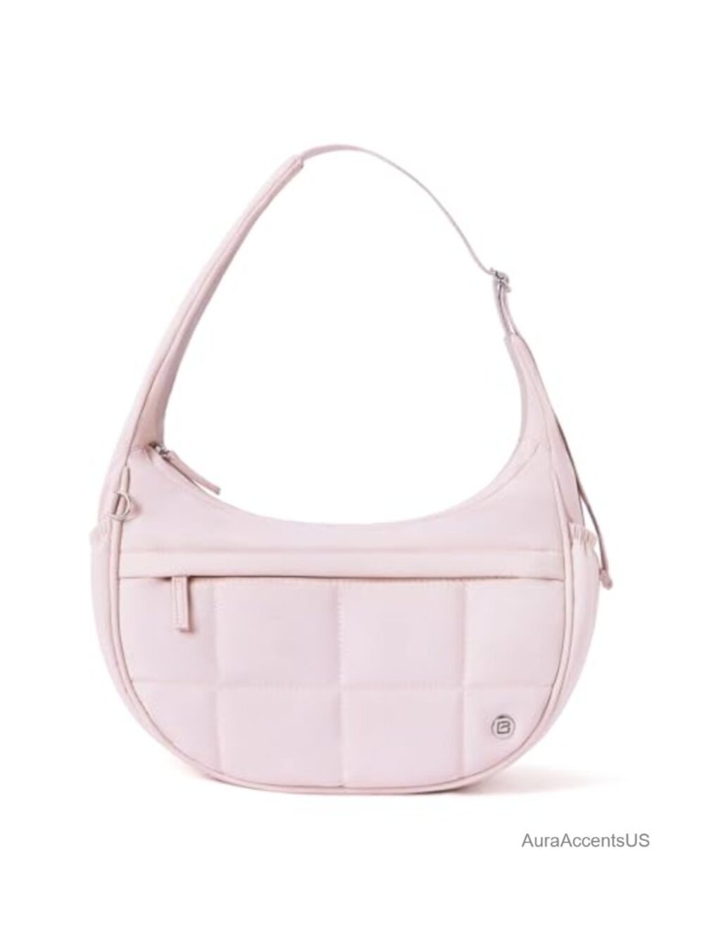 Quilted Nylon Crescent Shoulder Bag Small Puffer Purse Pockets Travel Work